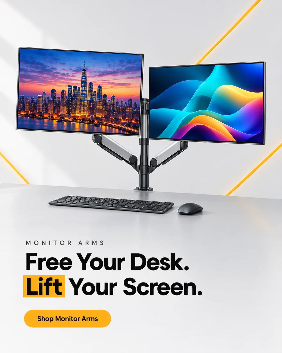 Single and dual monitor arms